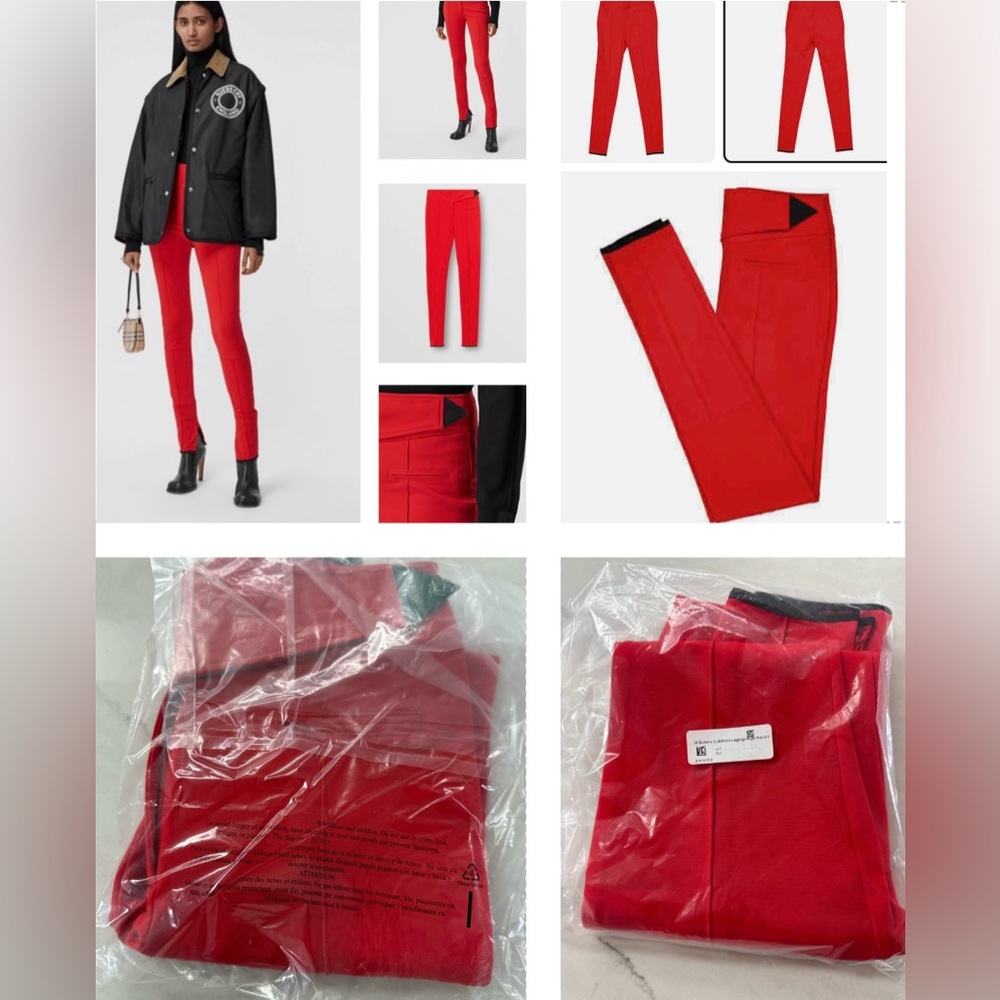 BURBERRY BRIGHT RED LEGGINGS WITH BLACK DETAILING CLOSURE & CUT OUT ZIPPERS